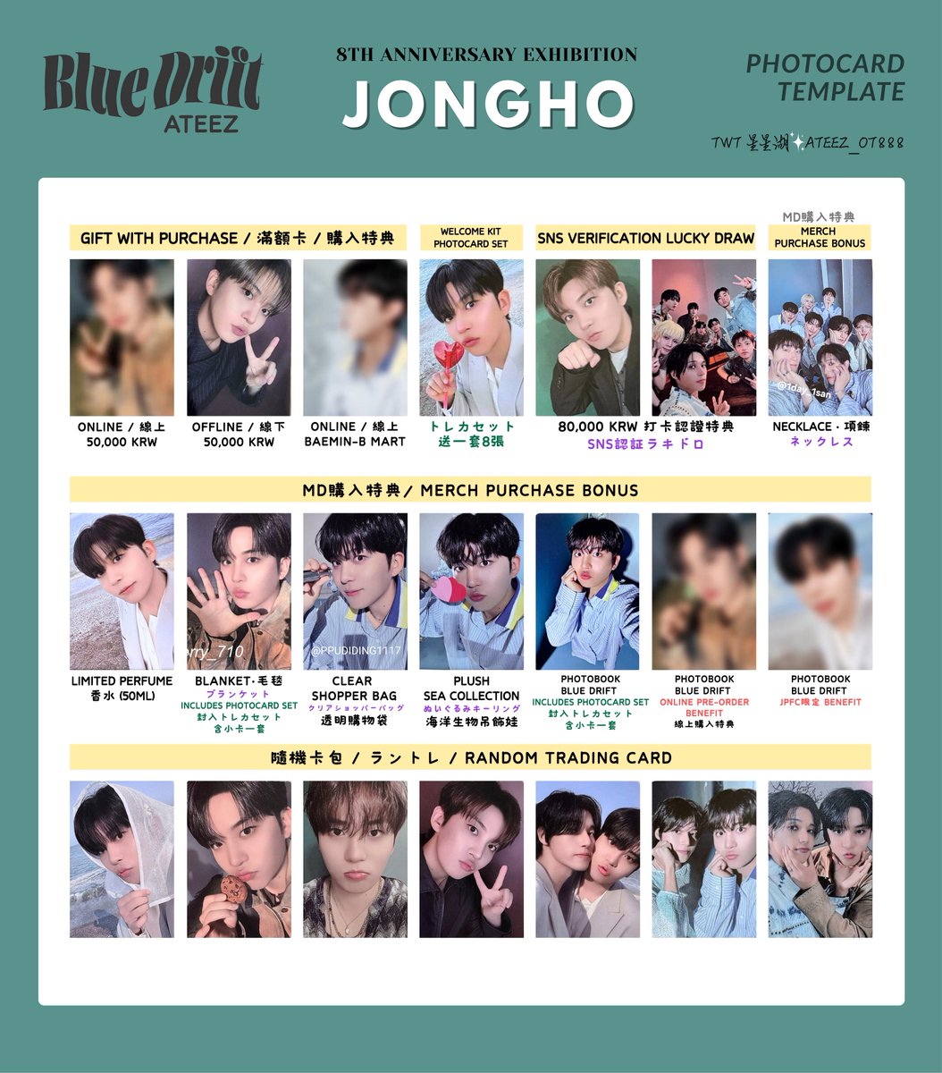 ateez_ot888's tweet photo. 🌊ATEEZ 8th Anniversary Exhibition : Blue Drift
📌メンバー別トレカ一覧 (Member ver.)
SAN．MINGI．WOOYOUNG．JONGHO https://t.co/fSRfifbC1h