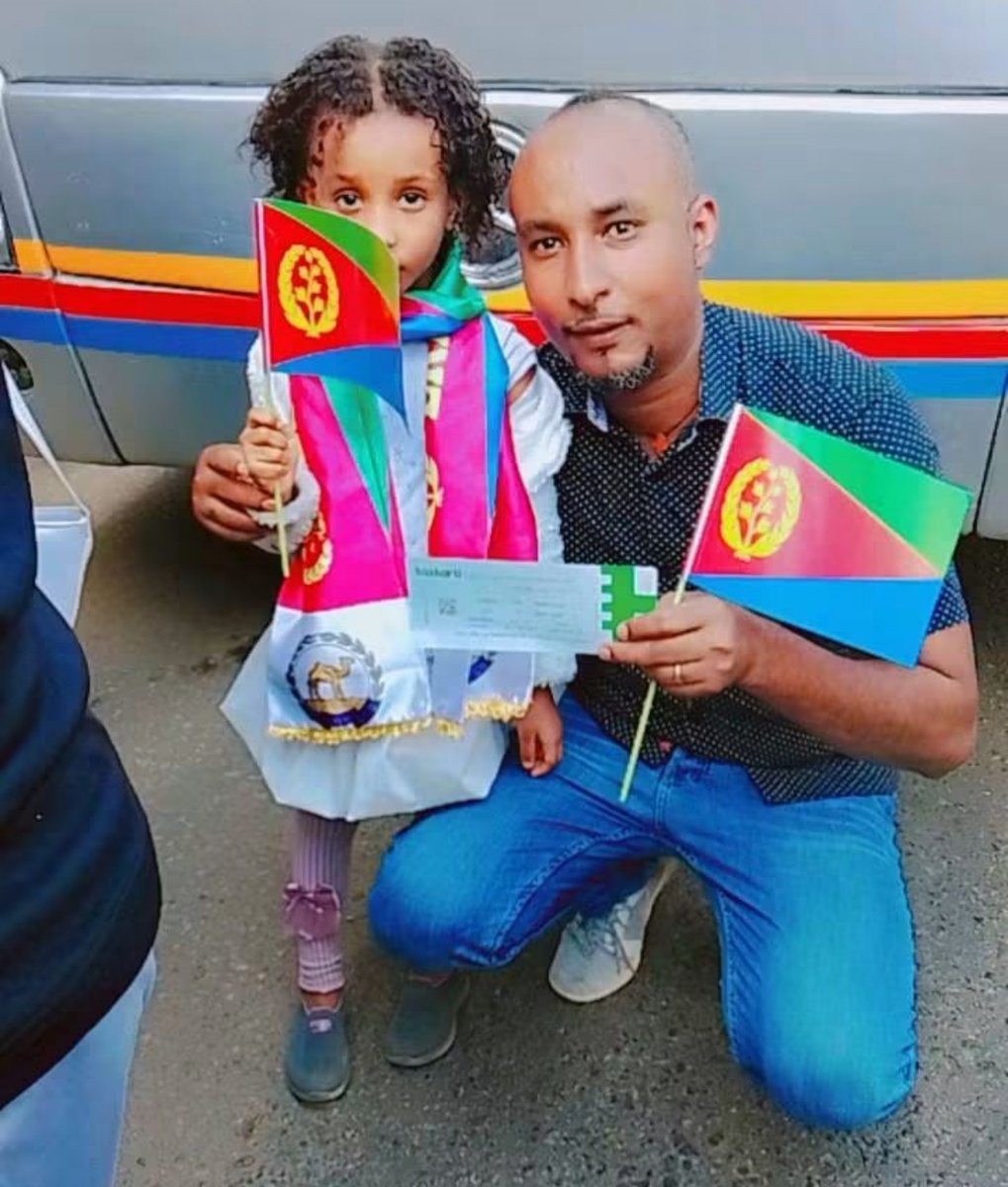 natzem's tweet photo. Shiden, an Eritrean resident in Egypt, took his daughter to the Red Sea Camels' match against South Africa to immerse her in her culture. She shines in the Eritrean flag beautifully blended with muffle. No matter where, an Eritrean's never forgets their identity. 
Kudos #Eritrea https://t.co/S1BRHWXoQL