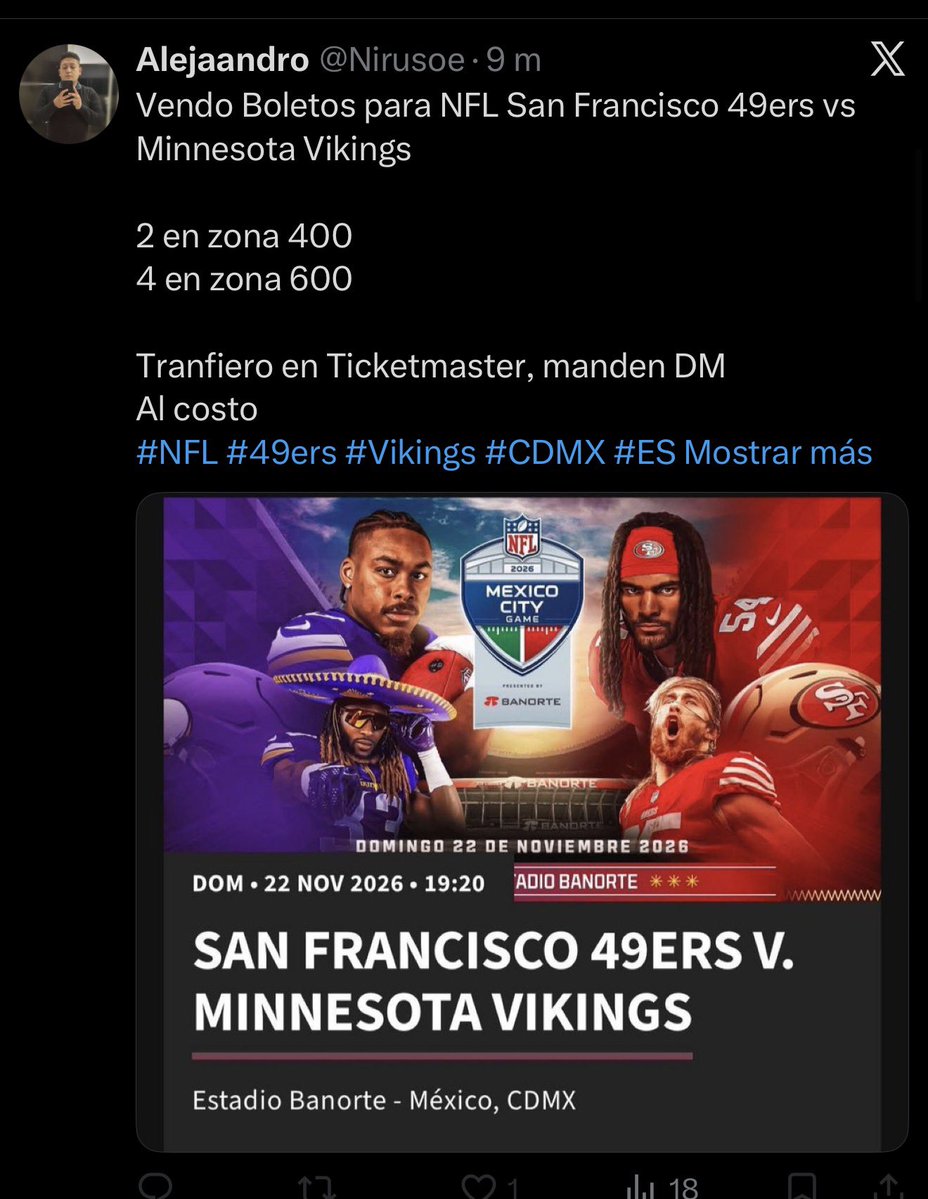 NieBrendaa's tweet photo. ESTAFA 

@Nirusoe antes @hsteraio @Aletst12 @Llbetysi @Aile5647 @Aletyarq y @Hermostraskell ESTAFA BOLETOS NFL México San Francisco 49ers vs Minnesota Vikings

SUS REDES Y FAMILIA NO TIENE BOLETO
#49ers #Vikings #ESTADIOBANORTE #MexicoCityGame #EstadioBanorte  #MinnesotaVikings https://t.co/a8iW0ig6Nx
