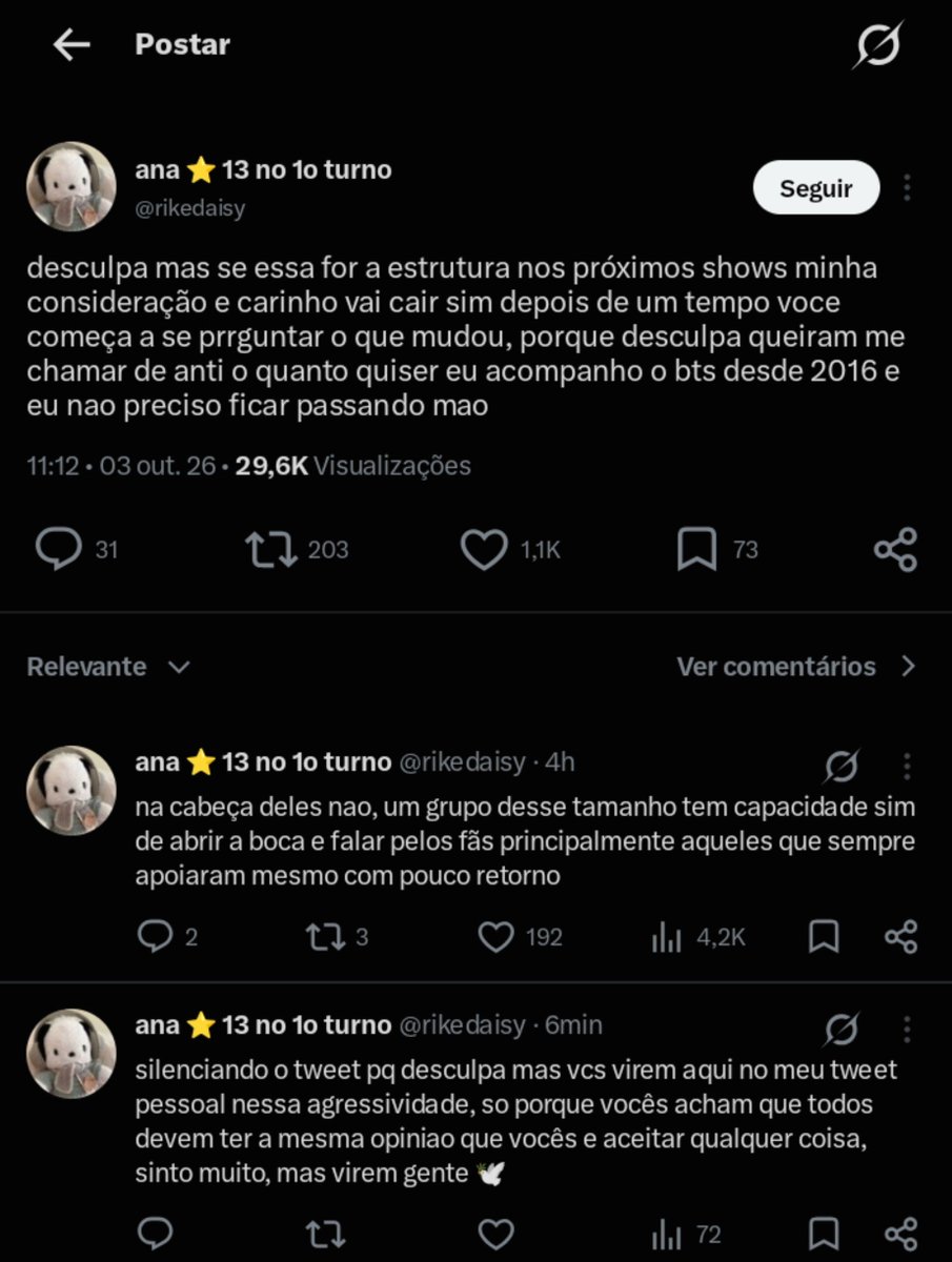 epiphanysoul_7's tweet photo. Essa fdp fez esse post infeliz dizendo que vai perder a consideração pelo BTS ( que provavelmente nunca teve) se a estrutura do show aqui no Brasil ser igual a essa e agora nos comentários só tem gente concordando com esse ataque disfarçado de opinião. 
🔗:https://t.co/hEOjFOgUUM https://t.co/qQgN75ucK6