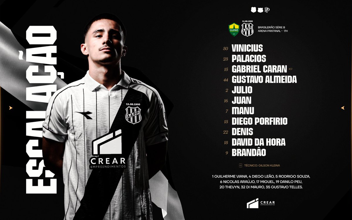 aapp_oficial's tweet photo. NOSSO TIME ESTÁ EM CAMPO E A NAÇÃO JOGA JUNTO 🦍
A Ponte Preta está escalada para o duelo contra o Cuiabá pela 31ª rodada da Série B!
#CUIXPON
#VamosPonte https://t.co/V6PHPjw0Hx