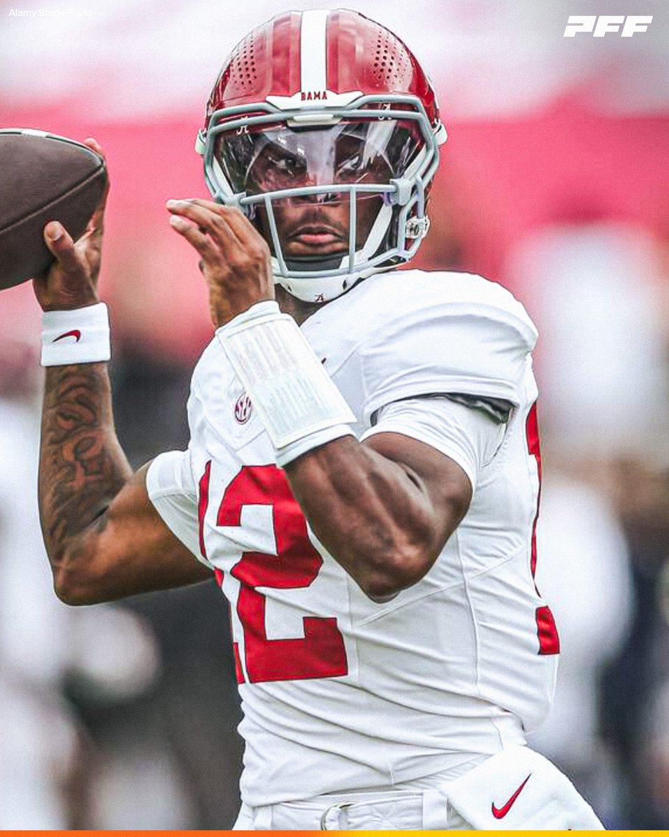 PFF_College's tweet photo. Alabama QB Keelon Russell | Week 5 vs Mississippi State:

🐘 16/22
🐘 285 Passing Yards
🐘 4 Total Touchdowns
🐘 0 Interceptions

@AlabamaFTBL https://t.co/XZU6TUAYWF