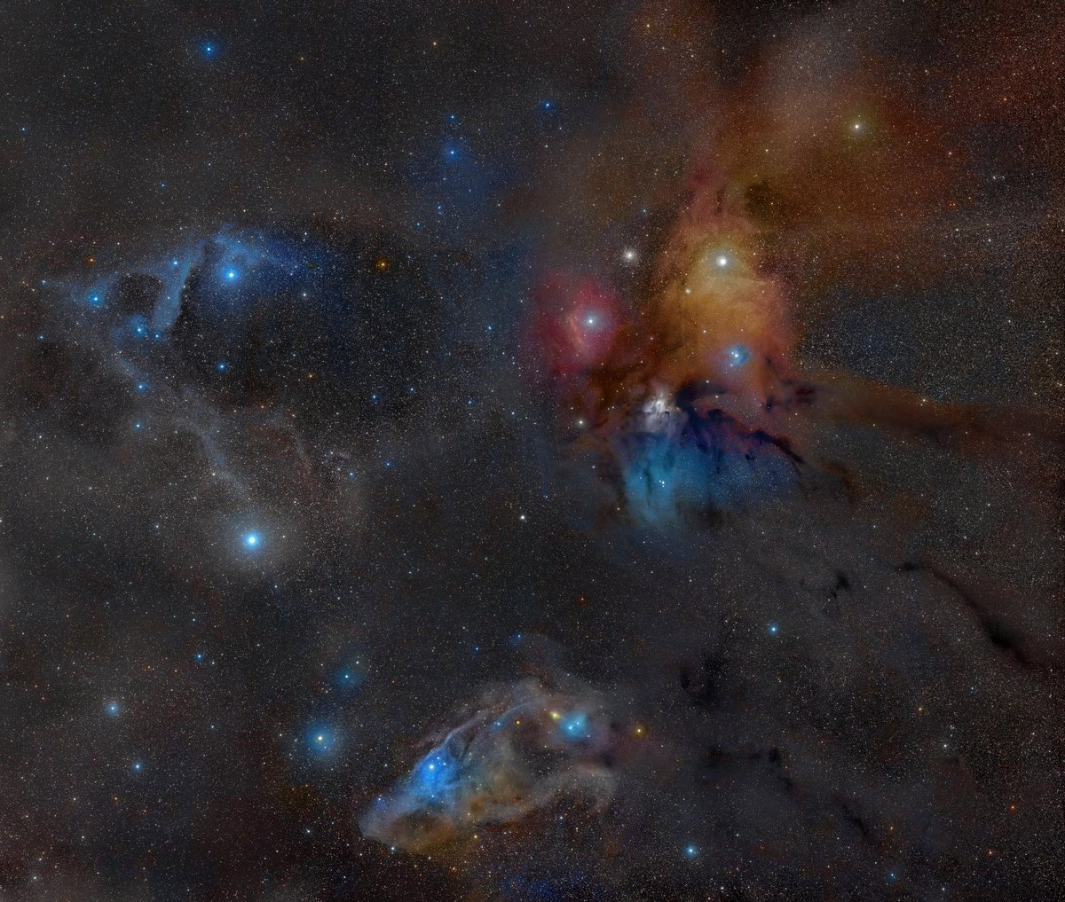 InterestingHOF's tweet photo. The binary star system Rho Ophiuchi. This star-forming region is located only 400 light years from Earth and is surrounded by a red emission nebula and numerous light and dark brown dust lanes.

Rogelio Bernal Andreo, 2012 https://t.co/pYcaqDd7hm