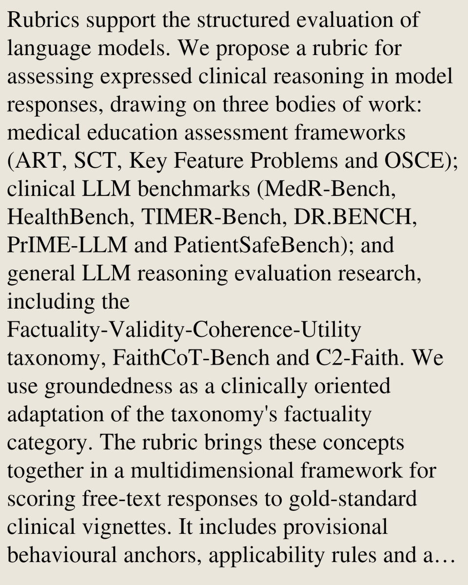 HEI's tweet photo. A Proposed Rubric for Evaluating Expressed Clinical Reasoning in Large Language Model Responses

Zhangshu Joshua Jiang, Zina Ibrahim, James T. Teo
https://t.co/5wLeDDICOX [𝚌𝚜.𝙲𝙻 𝚌𝚜.𝙰𝙸] https://t.co/ljE1OkCRtN