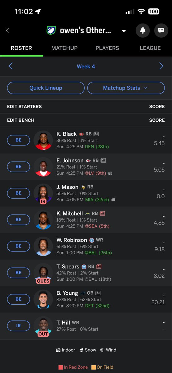 ohimschoot's tweet photo. @FantasyTender Trade black for Williams here? https://t.co/TA2nfwFSUx