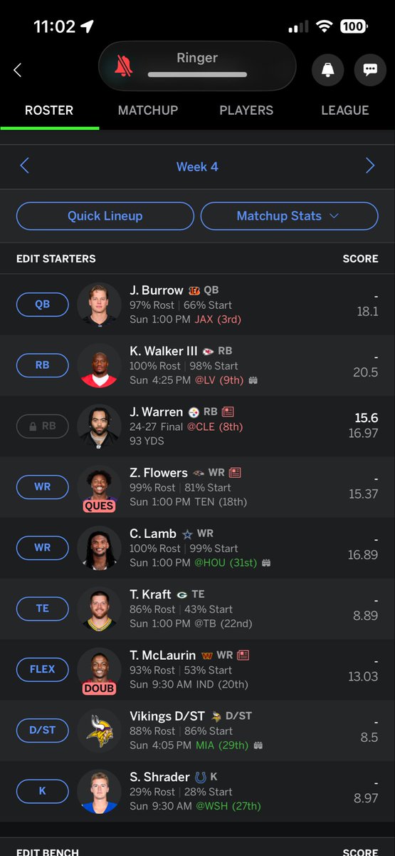 ohimschoot's tweet photo. @FantasyTender Trade black for Williams here? https://t.co/TA2nfwFSUx