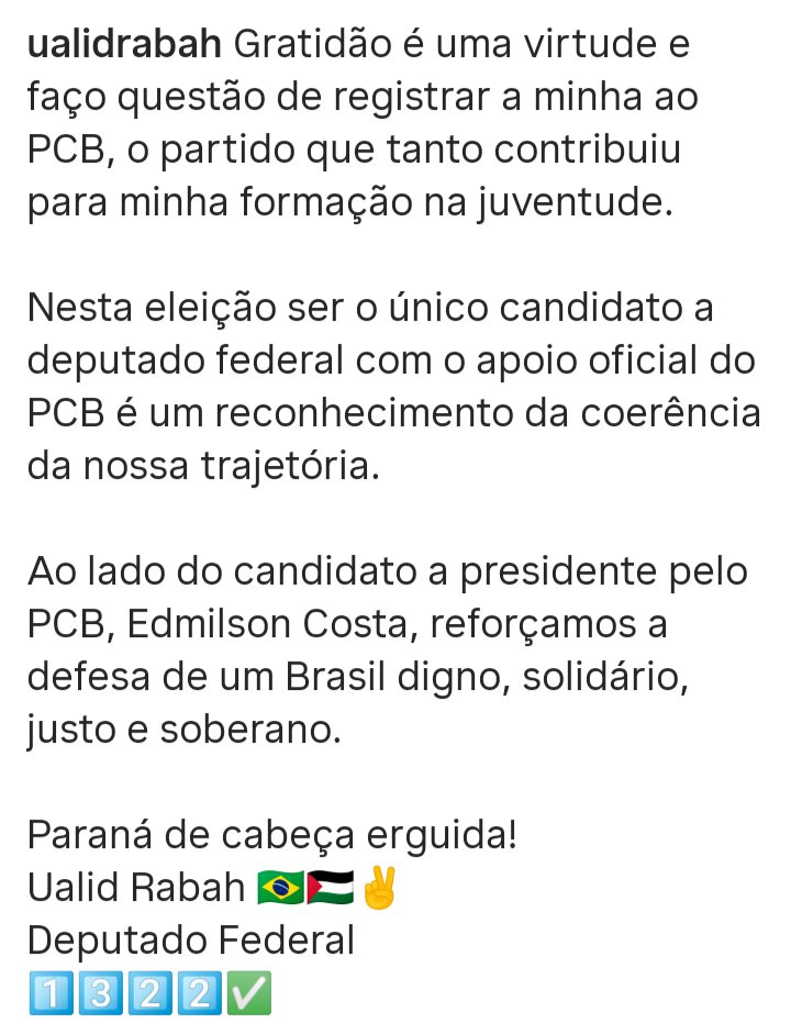 AnaCarlaPR1's tweet photo. @goura_nataraj #UalidRabah1322
Dep federal Ualid Rabah 1322
Partido Comunista Brasileiro (PCB) https://t.co/p7DbCo7tG9
