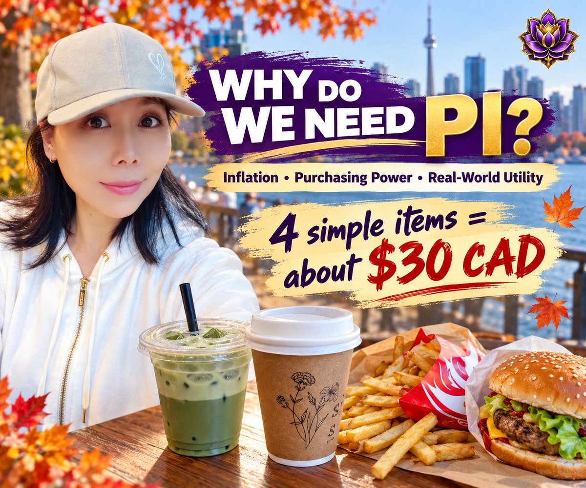 dorisyincpa's tweet photo. 🪷 Why Do We Need Pi?
Today, I finally had some time to go outside and enjoy the beautiful autumn in Toronto, Canada. 🍂
I bought just four simple things:
☕ One small coffee
🍵 One small matcha
🍟 One small pack of French fries
🍔 One small hamburger
Guess how much? About $30 CAD!
I was honestly surprised.
These are just ordinary, everyday items—not a luxury meal. But $30 can disappear very quickly.
This is what inflation looks like in our daily lives.
The problem is not only that prices are going up. The deeper issue is that the purchasing power of our money is being reduced. What $30 could buy in the past is not necessarily what $30 can buy today.
So when people ask:
“Why do we need Pi?”
I think we should ask a bigger question:
What kind of economic system do we want to build for the future?
Pi should not simply be something people hold and wait for someone else to determine its future.
We need to build real utility—an ecosystem where digital value can be used for goods, services, businesses and everyday transactions.
One small coffee.
One matcha.
Some fries.
One hamburger.
$30 CAD.
This simple experience reminds me why building a real digital economy matters.
🪷 The future is not only about how much money we have.
It is also about how much value that money can provide in our daily lives.
Build utility. Build adoption. Build the Pi economy.

Doris Yin
