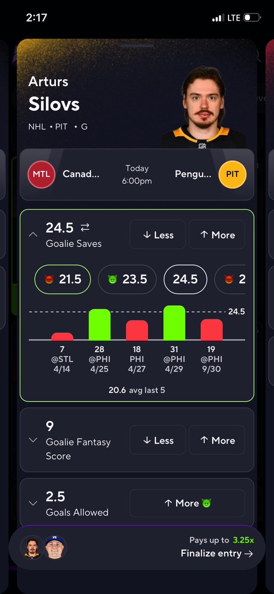 AJProps_'s tweet photo. 🚨 PRIZEPICKS LINE ERROR 🚨

Check the NHL tab 
His Demon is sitting at 21.5, while his regular line is higher.

That’s a huge difference.

Keep an eye on this one before the line gets fixed.

#PrizePicks #NHLBetting #NHL #Gambling𝕏 https://t.co/sNHxTjLHv1