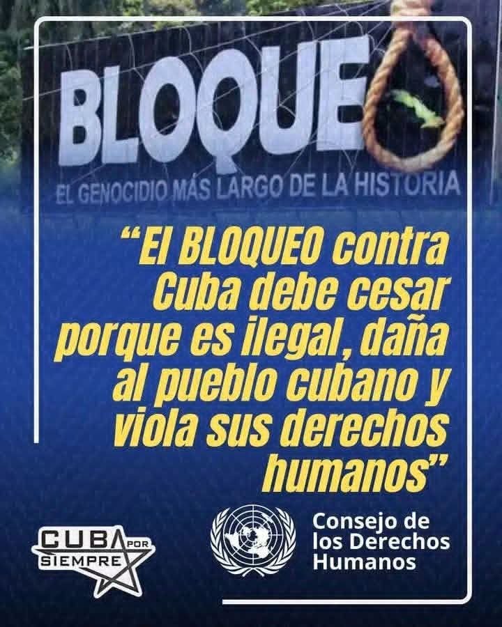 Yodelys's tweet photo. El bloqueo de #EEUU contra #Cuba es una medida unilateral, criminal e inhumana. Afecta a familias, impide comprar medicinas, alimentos y materiales básicos. La ONU lo condena casi unánimemente desde hace décadas. Es hora de levantarlo. #UnblockCuba #SolidaridadConCuba 🇨🇺 https://t.co/fgQiv10FfI