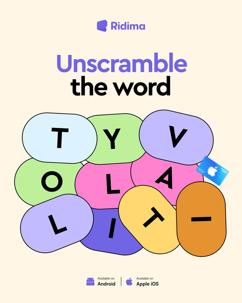 myridima's tweet photo. @RidimaAfrica Think you know your crypto? 👀

We’ve scrambled a crypto word. 🧩

Unscramble it. Name it. Win it. 💸

3 lucky winners will walk away with cash prizes. 🔥

To qualify:
• Follow @RidimaAfrica
• Like + repost 🔁
• Drop your answer in the comments https://t.co/Km7bIZDdUT