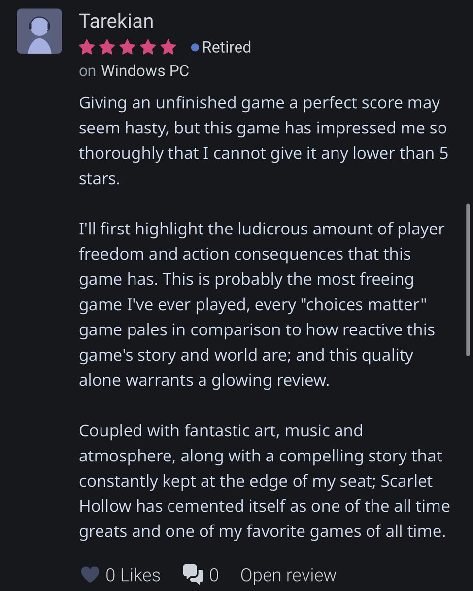 blacktabbygames's tweet photo. The first episode of Scarlet Hollow is free, and your progress automatically carries over into the full game. https://t.co/vyMJNoQJ4T