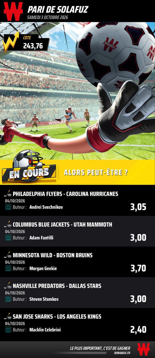 SoLaFuz's tweet photo. 13 matchs ce soir c’est la teuf 🏒

Voilà mes ticket de ce soir ! 📈

Et j’ai mis A.Tuch +2 points en simple 5.40 

Good luck 🍀

1361.24 https://t.co/haqFHT0g0e

243.76 https://t.co/dyZ29ll899

237.68 https://t.co/6wGEGYTBuj

1004.15 https://t.co/flS1gG2MgP

#TeamParieur #NHL #BettingCommunity