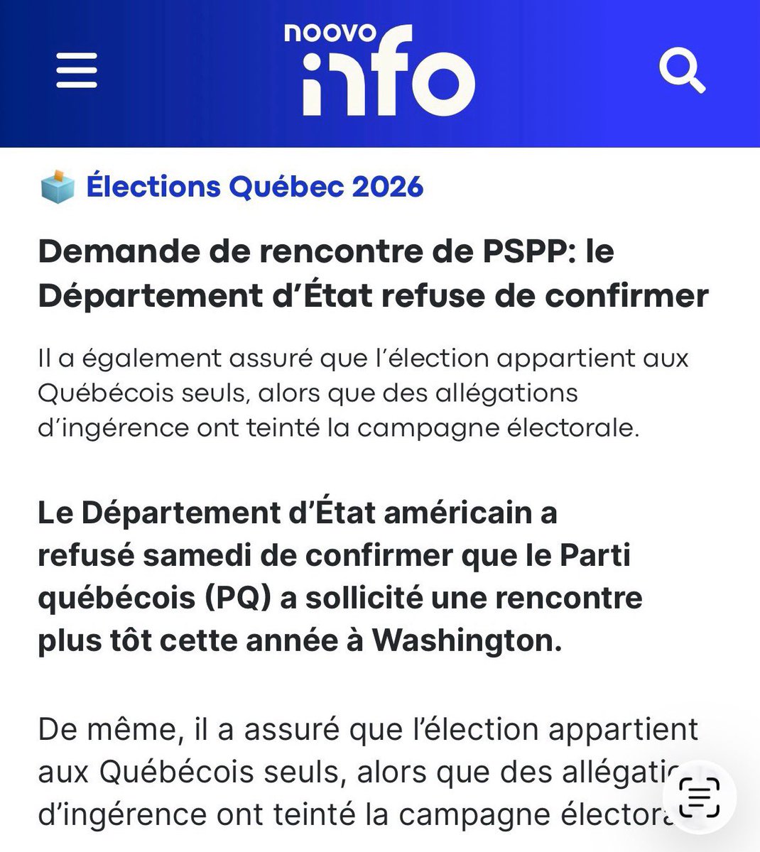 Gaspard_Skoda's tweet photo. Le Département d’État refuse de confirmer les allégations de The Gazette. Mieux, il insinue que les États-Unis ont été suffisamment instrumentalisés et que l’élection appartient aux Québécois. https://t.co/f5xJeQ4EVW