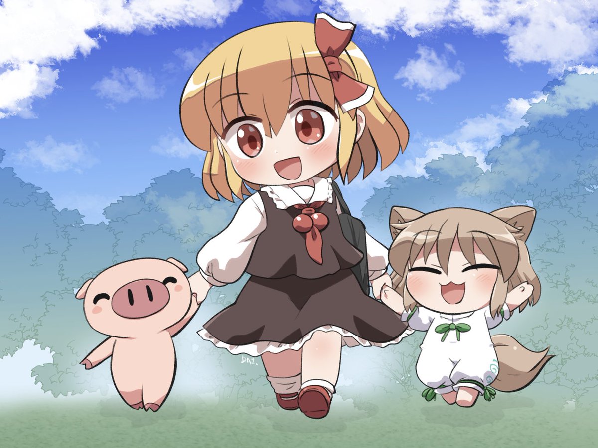 rokugou's tweet photo. みんなでいってきます🐷😉🦊 https://t.co/MdFUyHtjaw
