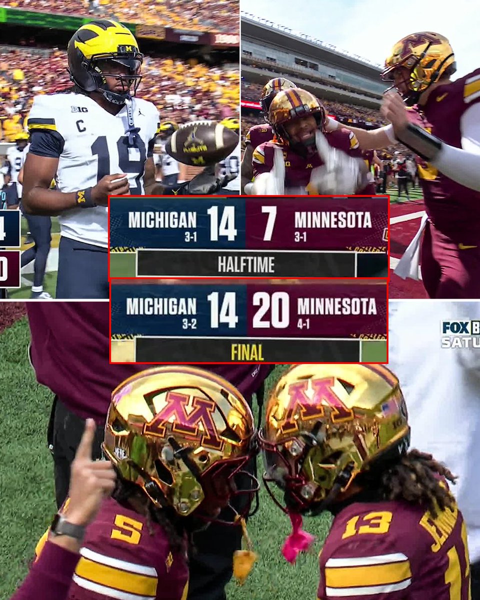 ESPNCFB's tweet photo. MINNESOTA BEATS MICHIGAN 🔥

Golden Gophers with their first win at home against Michigan since 1977 🤯 https://t.co/ShkZZu5FnE