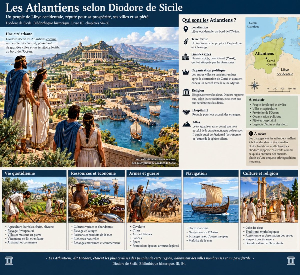 KabylieOneK1's tweet photo. Diodore de Sicile rapporte un récit selon lequel les Atlantiens vivaient entre le Maroc et la Libye actuelle, sur une terre fertile et dans de nombreuses villes. Il les décrit comme prospères, pieux et hospitaliers, tout en précisant qu’il transmet leurs traditions.
#Atlante #Adn https://t.co/yeqJNUEwhB