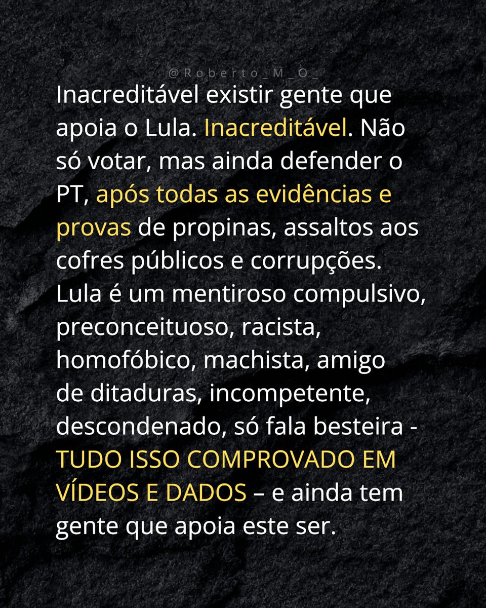 Roberto_M_O_'s tweet photo. INACREDITÁVEL TER GENTE QUE APOIA O LULA https://t.co/jVEtX9GFLq