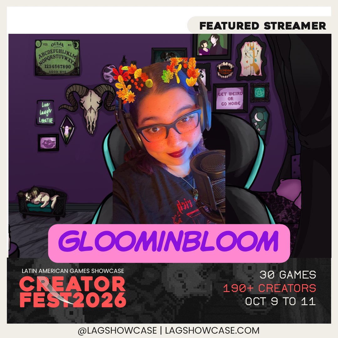 LyingDelilah's tweet photo. So happy to announce that I will be a Featured Streamer for the @LAGShowcase ! We’ll be checking out amazing games from Latin creators October 9th through the 11th #lagscreatorfest #streamer #latina #hispanicheritagemonth https://t.co/DCIWtdkj41