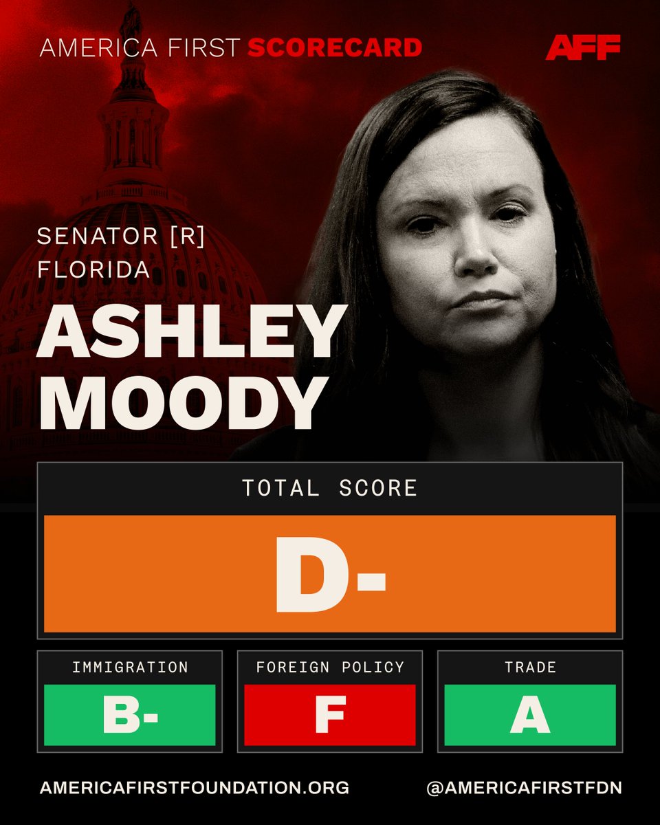 AmericaFirstFdn's tweet photo. Ashley Moody is making a name for herself as a staunch defender of foreign interests. (@SenAshleyMoody) https://t.co/0YAV2MPFN6