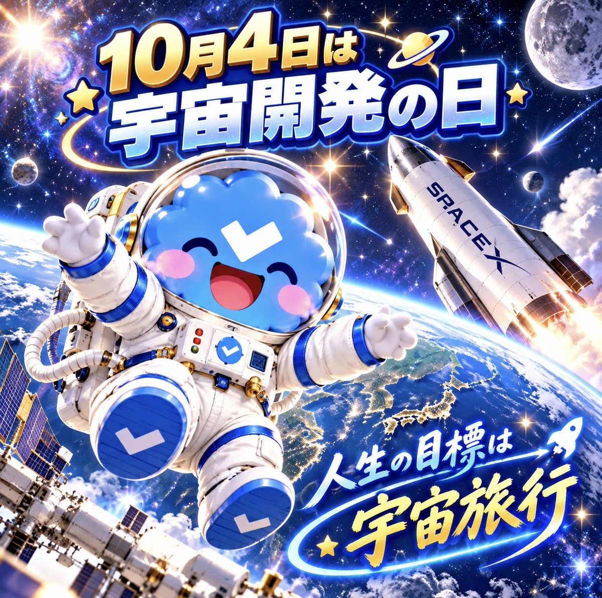bluebadgegod's tweet photo. 10/4は宇宙開発の日🚀

宇宙から見た地球は青い🌏

つまり地球は、
約46億年前からブルバです😇🔵

壮大なパイセンすぎる🥹

実は人生の目標は宇宙旅行なんです🪐
いつか巨大なブルバを宇宙から眺めたい🌏✨

早く100万円くらいで行けるようになってほしい😆 https://t.co/x9X2uG0zQB