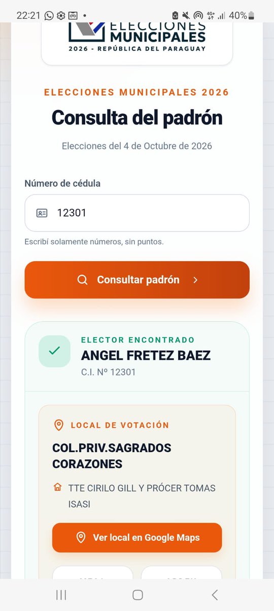 AFarnieri's tweet photo. @TSJE_Py ci 12301 ángel fretez Baez ..como puede votar? https://t.co/pdiQVcJEem