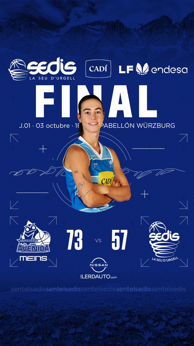 sedisbasquet's tweet photo. J01 #LFEndesa I FINAL

🟩🟦 @CBAvenida 73
🟦⬜️ @sedisbasquet 57

📍 Würzburg-Silvia Domínguez

📺 @Siroko_TV @MovistarPlus 

#sentelsedis🏔🏀 https://t.co/RHH8WLqXEI