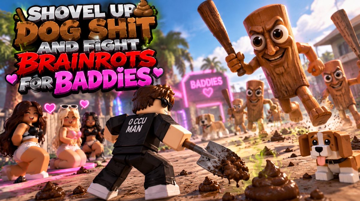 smartyrbx's tweet photo. Fuck all my other ideas.

New Roblox game dropping tomorrow🚨🚨:

Shovel Up Dog Shit And Fight Brainrots For Hoes.

This one’s going front page. 📃 😈 https://t.co/7tgHc7I2Yw