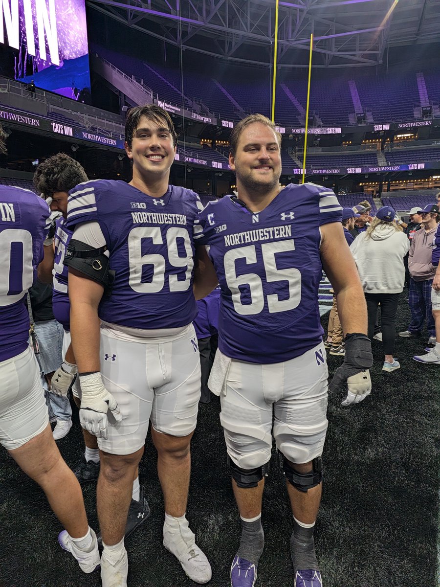 curtschaller's tweet photo. Two @GBN_Football players starting on the o-line for @NUFBFamily!   Put 400+ rushing yards on PSU!  💪 https://t.co/WgWC6eErIN