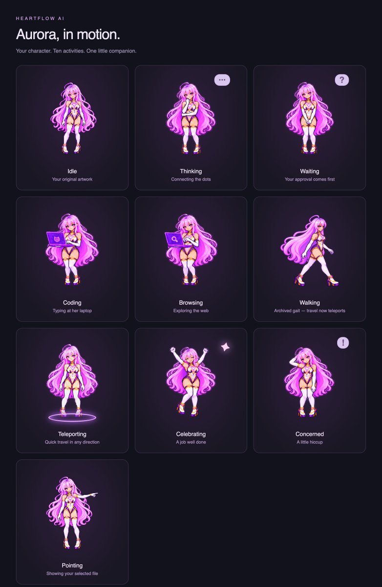 HeartFlowAI's tweet photo. 9/9 Aurora, in motion. 🖤

Thinking. Coding. Browsing. Waiting. Celebrating.

An early preview of what we’re building.

⭐ Star the repo
🛠️ Build with it, test it, break it
👀 Watch what ships next
HeartFlowAI is waking up.

https://t.co/fJUcl7ew2Q https://t.co/5PodaU89Gb