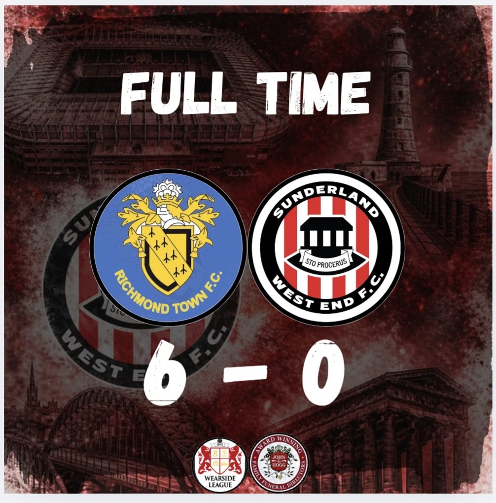 Westend_FC's tweet photo. 🔴⚪️First Team
⚽️Full Time Score

Richmond Town Football Club 6
Sunderland West End FC 0

Disappointing afternoon on our away trip. Massive thanks to everyone that came along to watch us, we appreciate your support! 

Best of luck for the season @RichmondTownFC https://t.co/9QC3GcVFQP