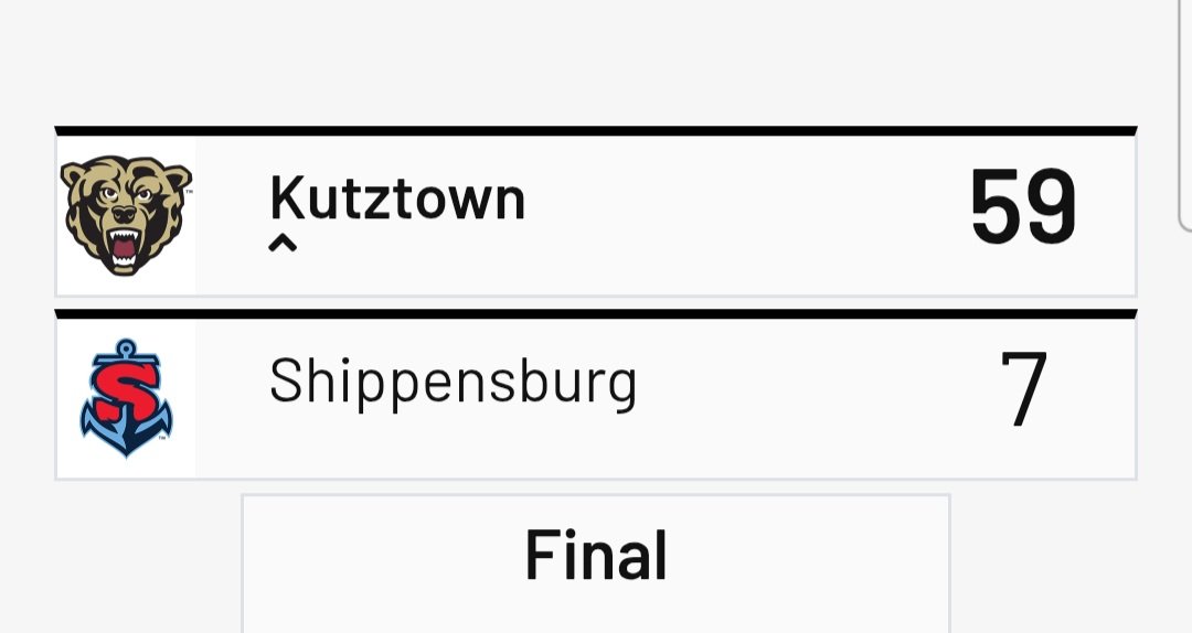 CaryMoyer's tweet photo. #D2FB - #4 Kutztown @KUBearsFootball (5-0, 2-0 PSAC East) wins big in their #PSACFB East Divisional Game at Shippensburg 59-7. https://t.co/wI03IVrgyo