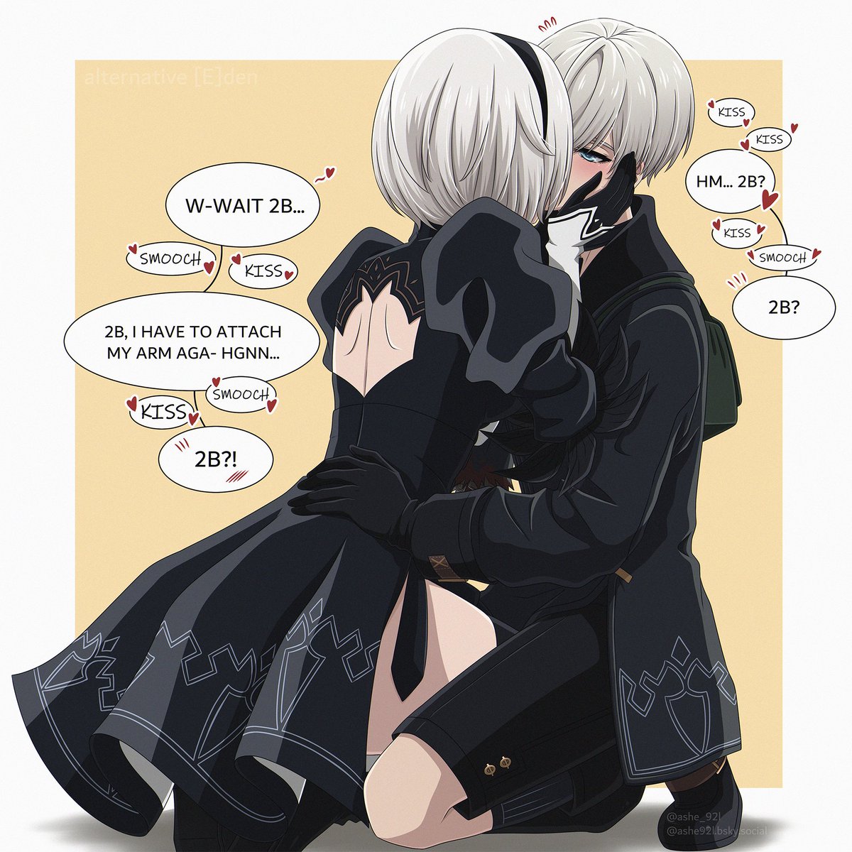 ashe_92l's tweet photo. NieR:Automata Ver1.1a's alternative [E]den ending goes *smooch* https://t.co/8K6FOIZrya