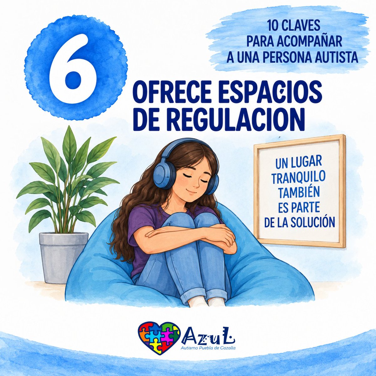 Autismopbladcaz's tweet photo. Un espacio tranquilo puede ayudar a reducir la sobrecarga, recuperar la calma y continuar la actividad suficiente para comprender, procesar y responder.
#comprender #apoyar #respetar #Autismo #HazteAzul #puebladecazalla https://t.co/Jde4NonucR