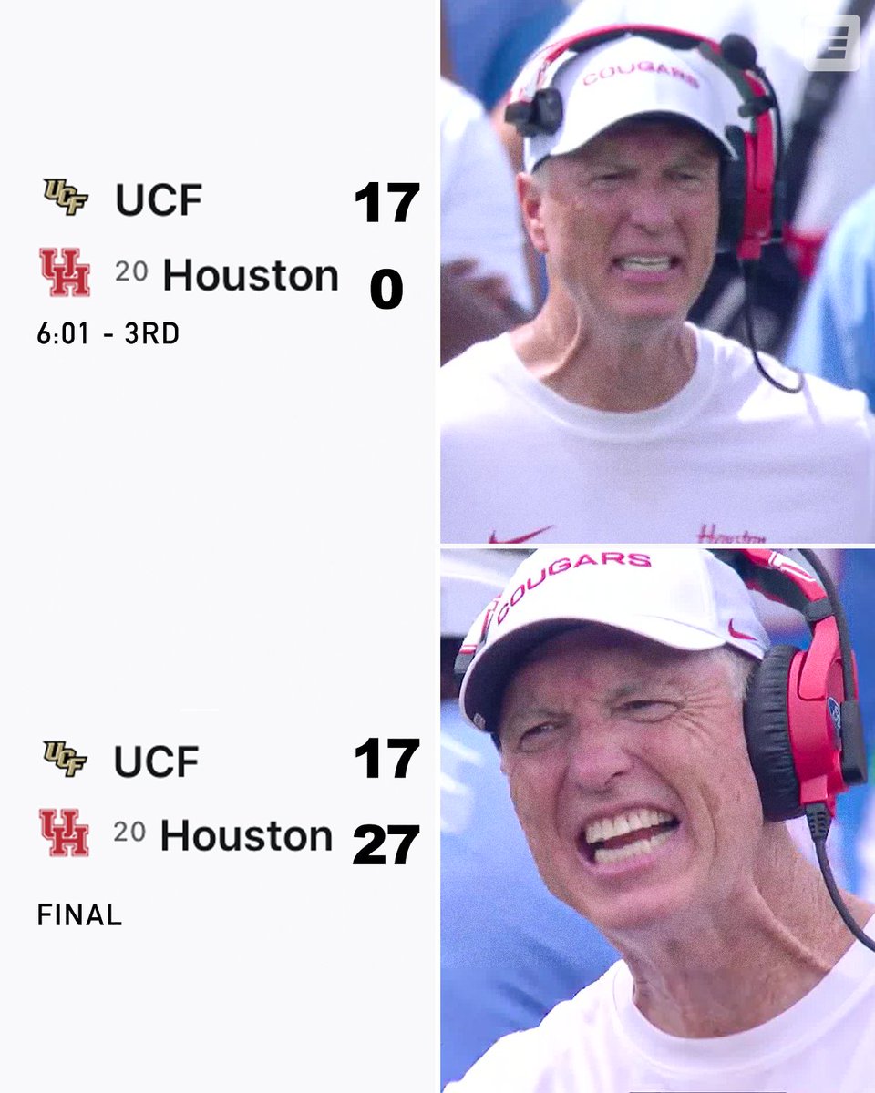 ESPNCFB's tweet photo. No. 20 Houston scored 27 unanswered points in the second half to get the win over UCF 🚀 https://t.co/ed5LxZpQIE