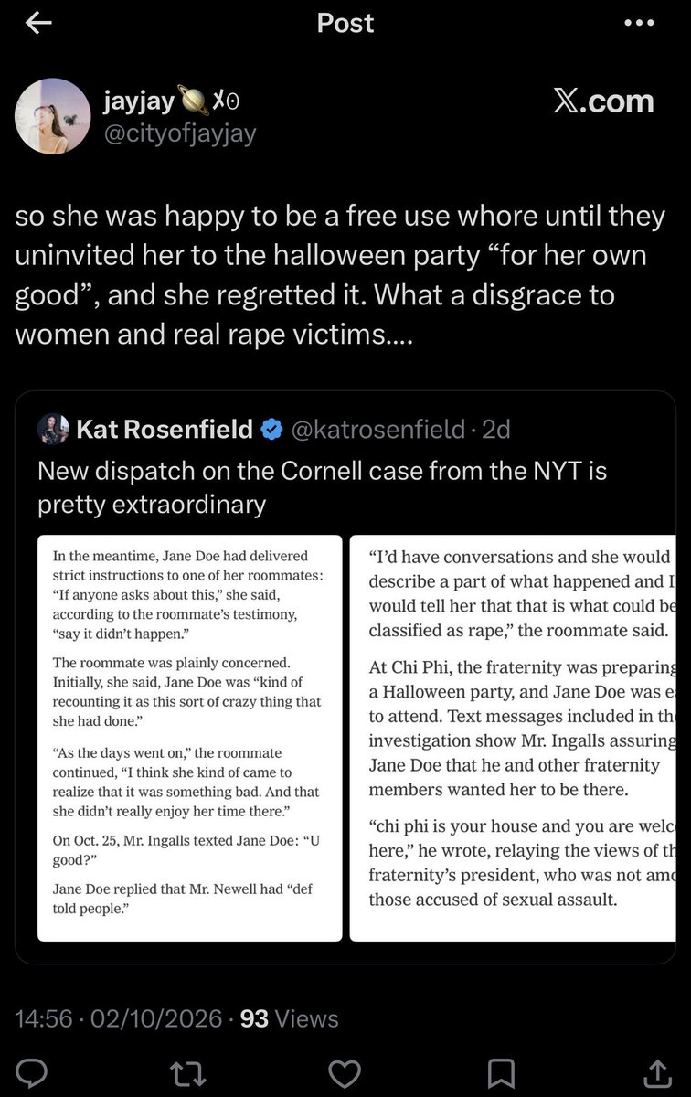bright3rrdays's tweet photo. how can you even come online and speak about a woman like that? you stan many woman. bullying this girl who got raped by the cornell students is fucking disgusting. seek a brain. https://t.co/1hp8LJV1Oh