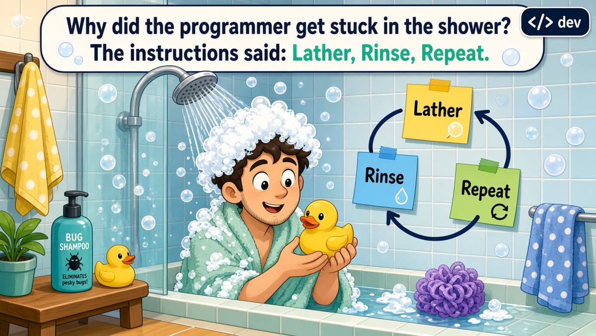 DigitalOxCanada's tweet photo. Why did the programmer get stuck in the shower? The instructions said: Lather, Rinse, Repeat. https://t.co/Ba81Bc2AYK