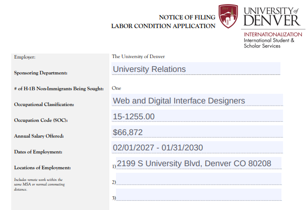 chrisbrunet's tweet photo. The University of Denver (@UofDenver) has just filed a notice of intent to hire two H-1B Web and Digital Interface Designers

Salary: $55,931  

No American citizens were qualified for these jobs. https://t.co/VkUZNwgETx