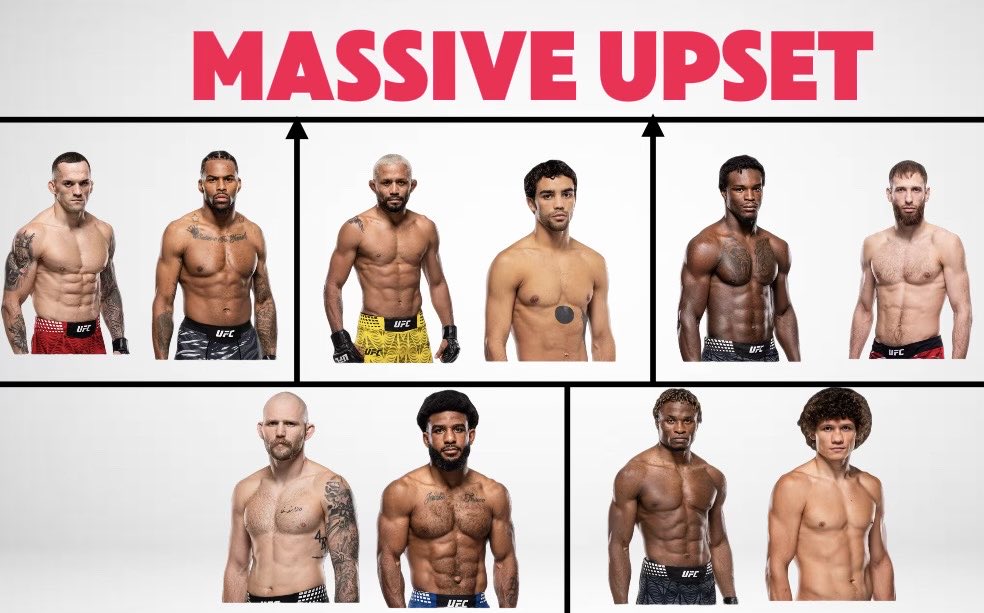 WayneMMA0's tweet photo. One Of These Fights Will End In A Massive Upset. What Do You Predict? 🤔#ufc #mma #ufc332 #crazy https://t.co/HNqohfSdZg