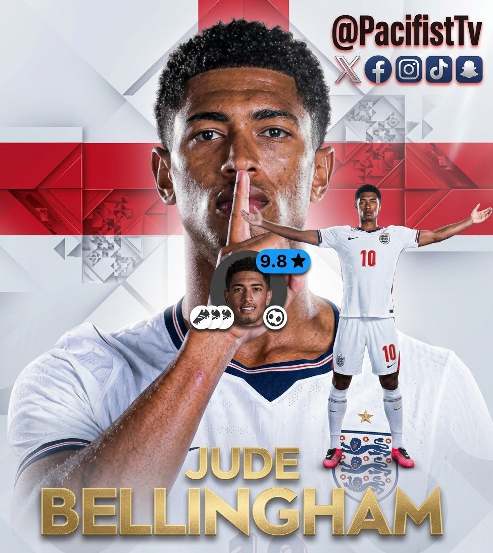 PacifistTv1's tweet photo. The absolute pinnacle of midfield dominance. Jude Bellingham continues to redefine perfection with pure class, leadership, and unwavering brilliance on the pitch. #JudeBellingham #PacifistTv #ThreeLions #NationsLeague https://t.co/DMKNfcW8tx