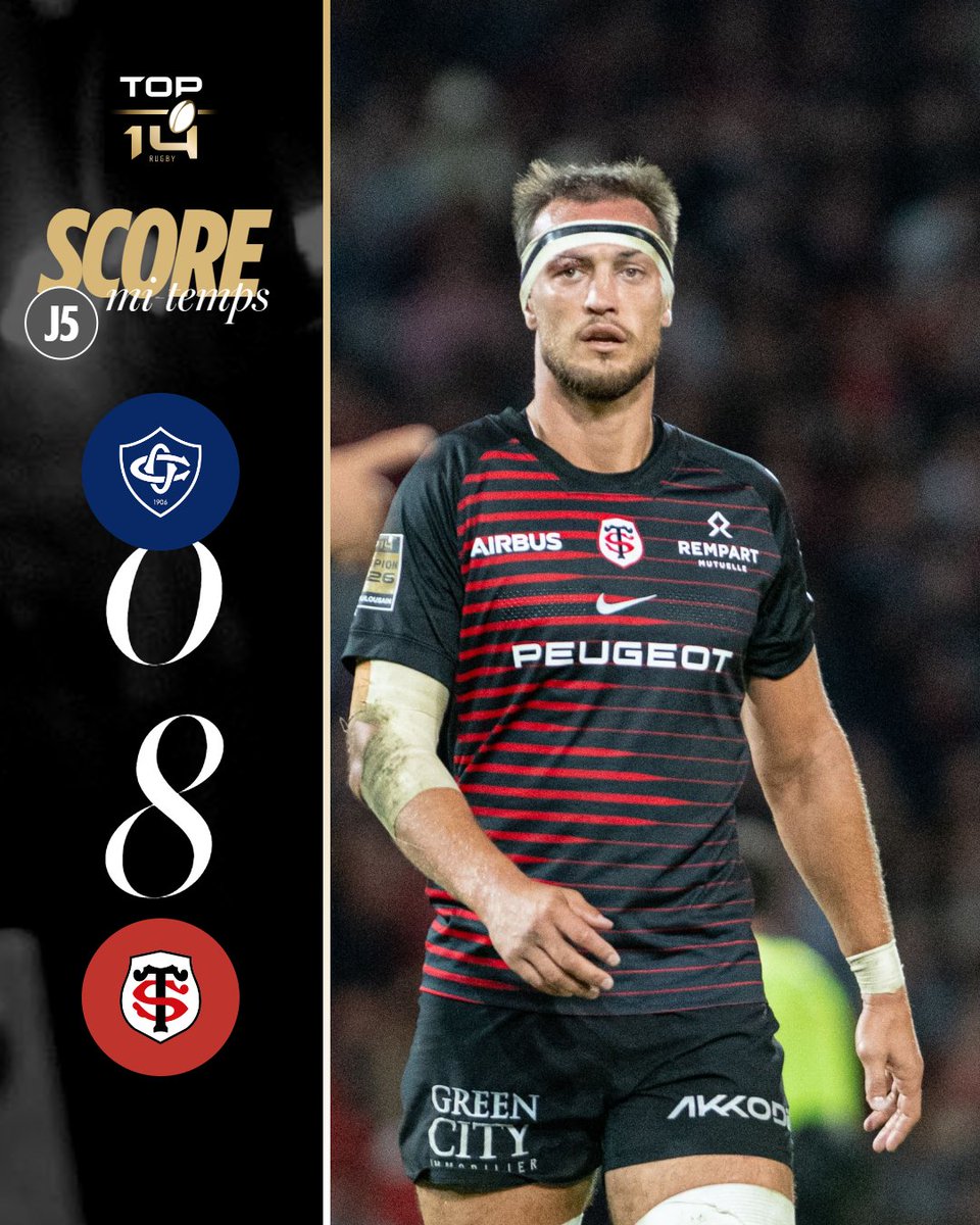 top14rugby's tweet photo. Du pragmatisme et un brin de réussite permettent, pour l'instant, au @StadeToulousain de mener dans ce derby très disputé 👀 

#TOP14 https://t.co/yyUZpjFBca