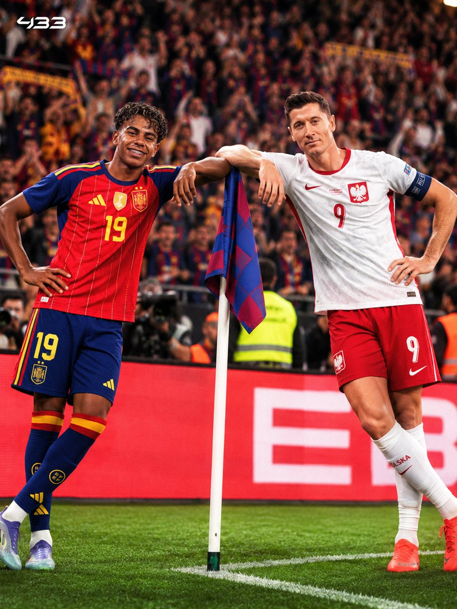 433's tweet photo. 𝐓𝐇𝐄 𝐁𝐀𝐑𝐂̧𝐀 𝐂𝐎𝐍𝐍𝐄𝐂𝐓𝐈𝐎𝐍 𝐈𝐒 𝐒𝐓𝐈𝐋𝐋 𝐓𝐇𝐄𝐑𝐄 🥶🔵🔴

Lamine Yamal and Lewandowski both hit the corner flag celebration — a little nod to each other 👀

Lamine already did it against Croatia and now brought it back again against Czechia ⛳️

Lewandowski did it against Romania after completing his hat-trick 🎩⚽️⚽️⚽

𝑩𝒂𝒓𝒄̧𝒂 𝒃𝒐𝒏𝒅 𝒔𝒕𝒊𝒍𝒍 𝒔𝒕𝒓𝒐𝒏𝒈 🤝🔥