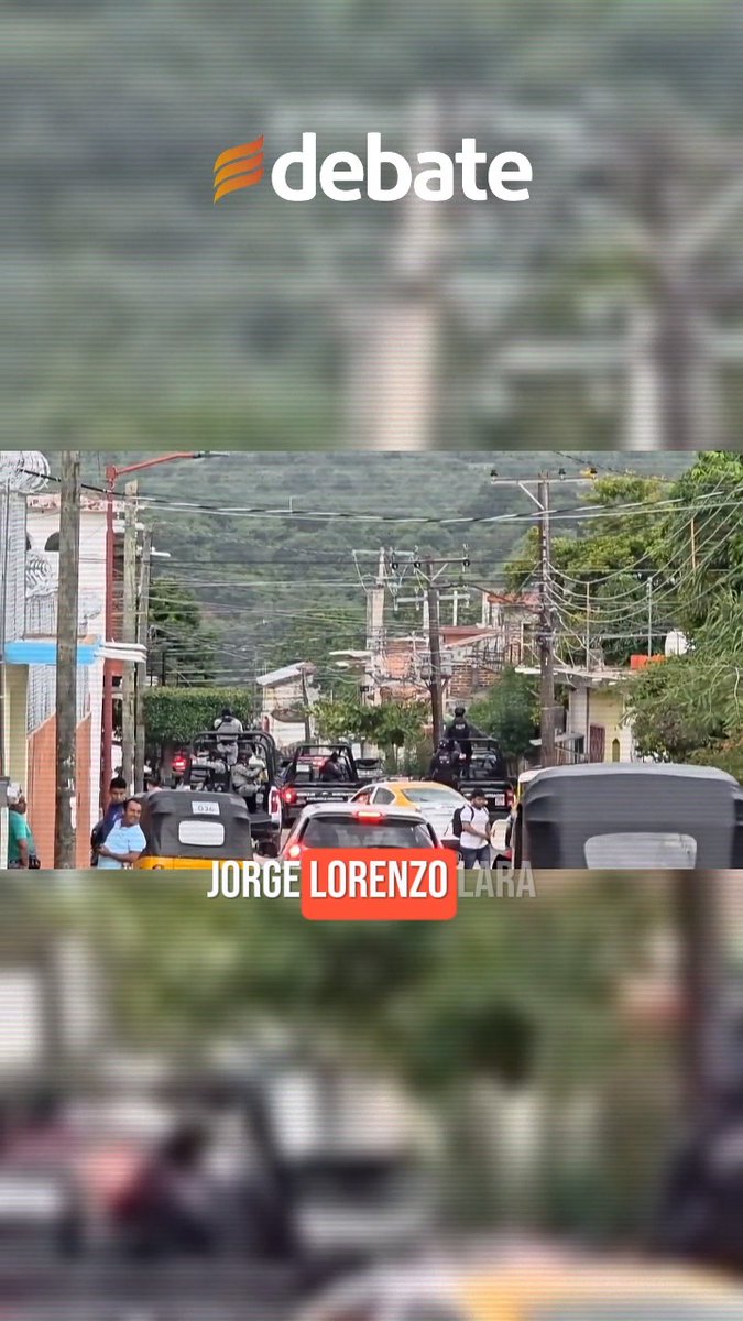 A news clip from "debate" with the credit "JORGE LORENZO LARA" shows a street scene with vehicles, including armored police trucks, and pedestrians.