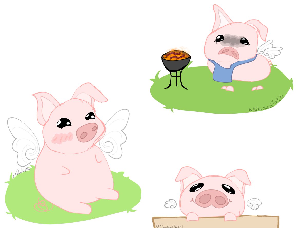 Akiko_HaruiTW's tweet photo. DÍA 3!!!! Cerditos voladores!

el dibujo de hoy me quedo cute a mi parecer, el el 1° está apollado en una mesa 
en el 2° está sentado en el pasto simplemente 
y en el 3° es un cerdito volador cocinero viendo como cocinan cerdo XD AJAKAJKAK
#cerdo #pig #dibujo #draw https://t.co/Qn6SxIN4ok