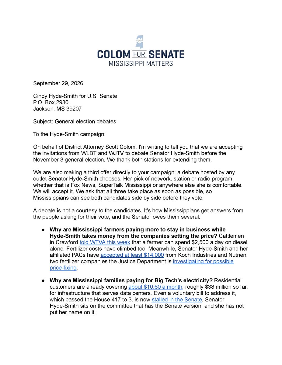 alldspeed's tweet photo. .@JesseBWatters @JessicaTarlov What would be a good day for y'all to moderate @scott_colom and @cindyhydesmith's debate for US Senate in Mississippi?

Would love for @Gutfeldfox @DanaPerino @EmilyCompagno @HaroldFordJr to participate too if they're available! https://t.co/8yw7lXYt0Y