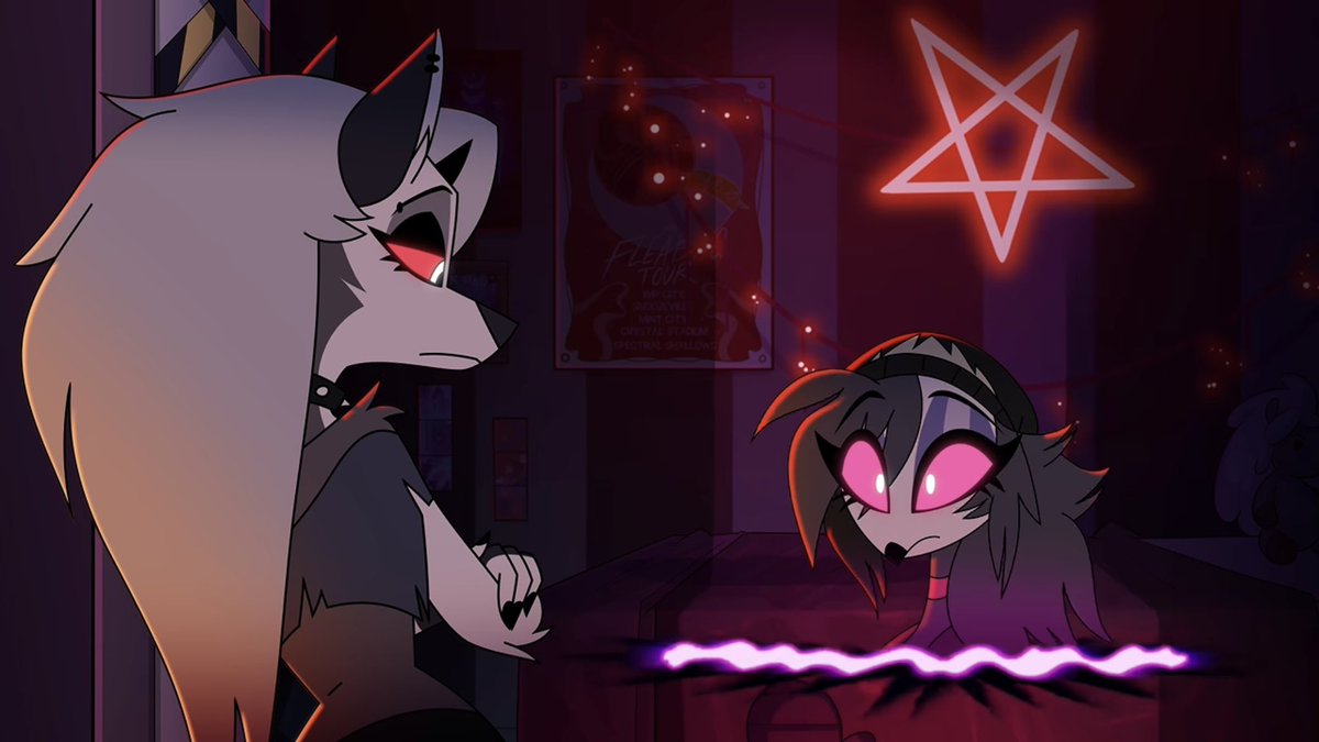 Cosy_Corner30's tweet photo. #HelluvaBoss #Hellaverse #VivizePop #Octavia #ThePrincessAndThePupper #Loona #HellvuaBossShorts
The fact Octavia says “I don’t have friends, I snuck out to see a concert” so causally is sad yet relatable like her mind is on getting home but Octavia is so used to the loneliness, she doesn’t even seem to register Luna likes her and wants to keep in contact.
Anyway favourite Octavia screen shots.