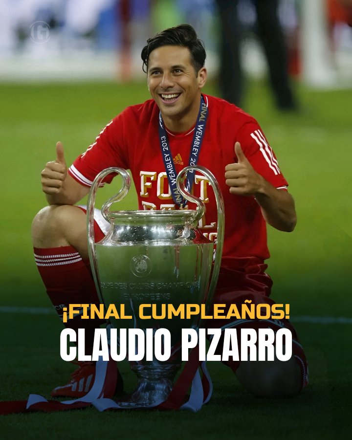 gilmer_oficial's tweet photo. 🇵🇪 ¡FELIZ CUMPLEAÑOS, BOMBARDERO! 🥳

Hoy cumple 48 años una de las grandes leyendas del fútbol peruano. El delantero más exitoso que dejó huella en el fútbol internacional.

🏆 Campeón de Europa
👑 Ídolo de Bayern Munich y Alianza Lima
⚽ Goleador en Alemania

#ClaudioPizarro https://t.co/C5uq8M8t5h