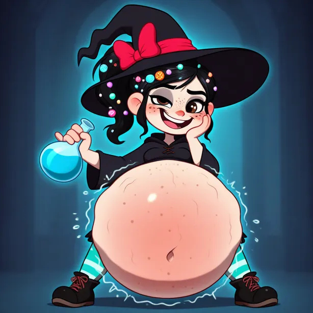 Vanellopsessed's tweet photo. #voretober #voretober2026 #vore #vanellope #belly #bloatedbelly #pudgygut #pudgy #bloated #potbelly #postdigestion #digestion #event #aroused #fetish #bellyslap #october #spookytime #aiart #pixaiπ· #gut #digest #vanellopevonschweetz #Disney #holiday #witch #costume #potion #drink https://t.co/A8miBdiSY5