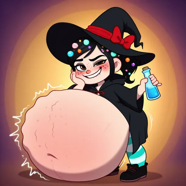Vanellopsessed's tweet photo. #voretober #voretober2026 #vore #vanellope #belly #bloatedbelly #pudgygut #pudgy #bloated #potbelly #postdigestion #digestion #event #aroused #fetish #bellyslap #october #spookytime #aiart #pixaiπ· #gut #digest #vanellopevonschweetz #Disney #holiday #witch #costume #potion #drink https://t.co/A8miBdiSY5