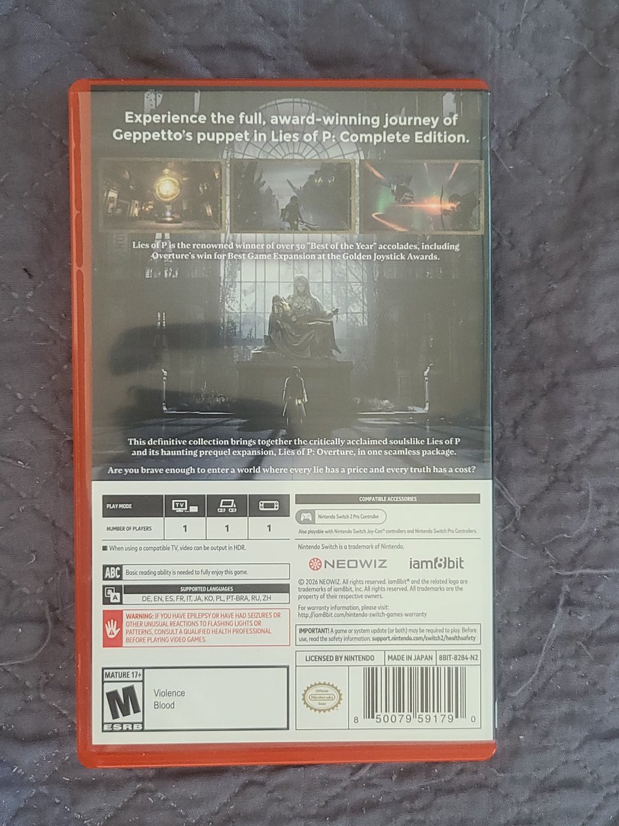 DragonMstrAlex's tweet photo. Saturday delivery! Lies of P: Complete Edition from @iam8bit @NEOWIZ_Official. Comes with some really nice art cards and interior art! Did anyone else pick this up? Thank you so much @BestBuy! #SwitchCorps https://t.co/JJKK6aTwe2